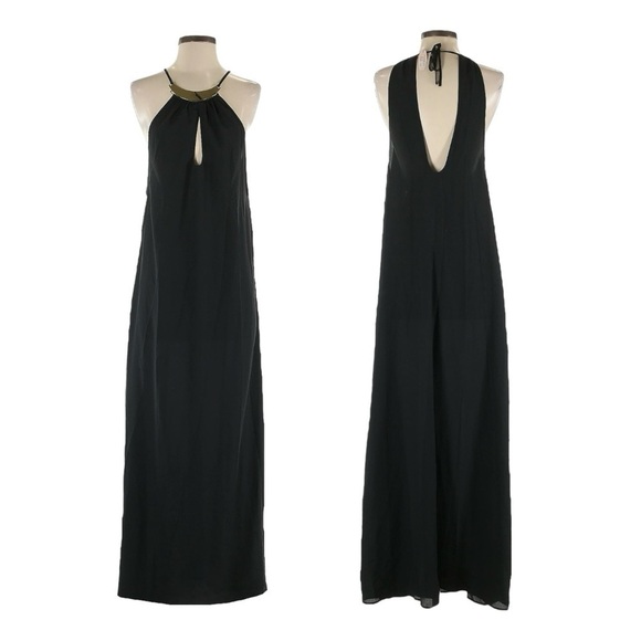 Victoria’s Secret Maxi Slip Dress S NWT Black & Gold Sleeveless Halter Open Back - Picture 1 of 10